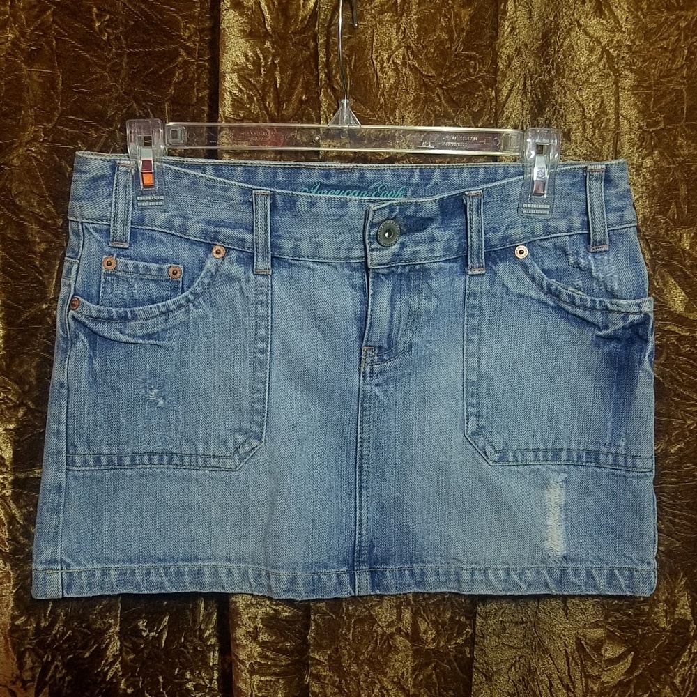 American Eagle Denim Jean Distressed Mini Skirt 4